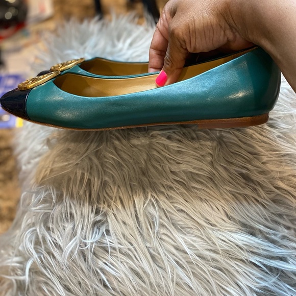 Tory Burch navy and green color block flats. Worn twice only. - Picture 8 of 12